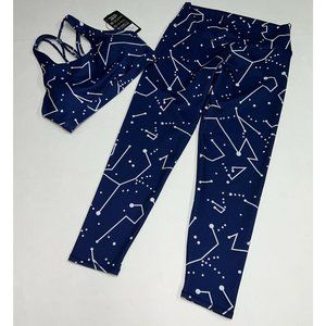 The Free Yoga Womens Blue Star Print Sports Bra Leggings Set L XL Constellation